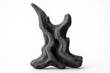 A solitary natural formation resembling an artistic sculpture against a plain white backdrop