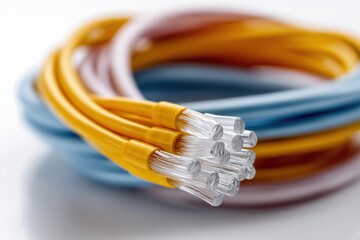 Colorful electrical wiring bundle with copper wires exposed