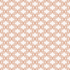 Abstract ornamental seamless pattern in oriental style. Vector geometric ornament texture with curved lines, mesh, grid, net, lattice. Elegant background in peach and white color. All-over design