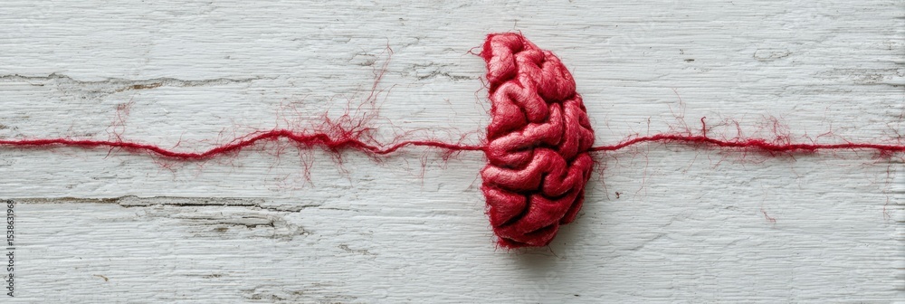 Poster Torn Red Thread Connects Heart and Brain Symbolizing the Struggle Between Emotions and Logic During a Calm Moment