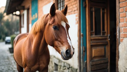A horse patiently standing still