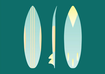 Colorful Surfboard Illustrations Against a Solid Aquatic Background for Design Use