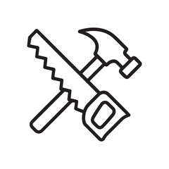 Hammer and Saw Line Art Icon – Minimalist Construction Tools Vector Illustration.