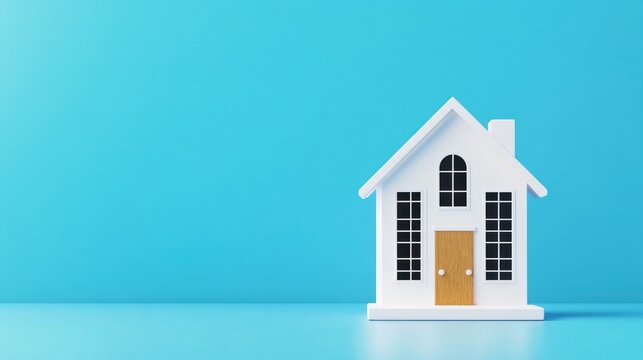 Simple white house model on a light blue background (1)