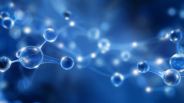3D blue transparent molecule model with futuristic background