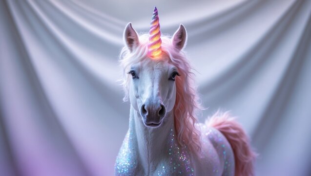 Adorable unicorn holding a blank banner