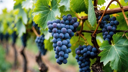Detailed View of a Cluster of Grapes at an Organic Vineyard