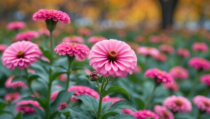 Detailed shot of a vibrant pink flower with a soft green bokeh backdrop in autumn