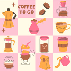 Geometric coffee pattern on a light background