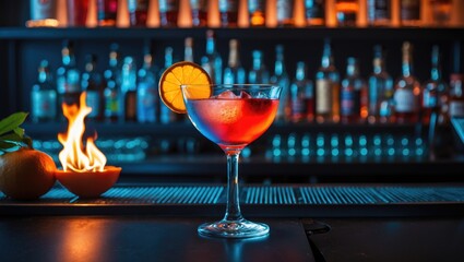 Glass of cocktail and alcohol consumption at a bar venue
