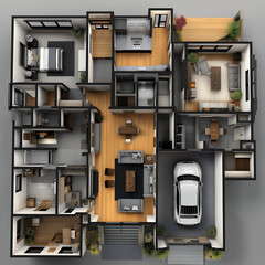 House Floor Plan With Elegant Interior And Office Space