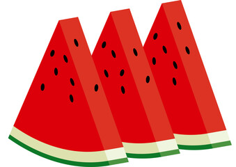 三切れのカットされたスイカ