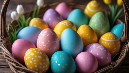 Fototapeta premium Detailed shot of decorated Easter eggs