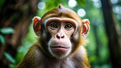Fototapeta premium Detailed shot of a primate amidst lush greenery