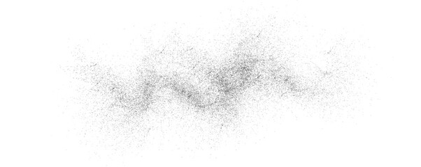 Black coal dust, black sand dot effect, ground black pepper, black dot gradient, grunge. Paint splashes, black grain texture without background, vector, png.	