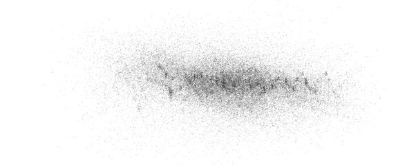 Black coal dust, black sand dot effect, ground black pepper, black dot gradient, grunge. Paint splashes, black grain texture without background, vector, png.	
