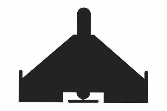 Military drone icon in silhouette style, representing combat UAV or kamikaze drone concept.