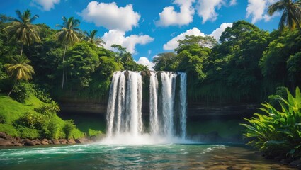 Naklejka premium Two Sisters Waterfall: Flowing into the River Near Iguazu Falls