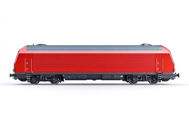 Red locomotive, side view, isolated on white background.