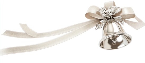 Naklejka premium Elegant silver bell with a soft ivory ribbon, symbol of celebrations and festive occasions