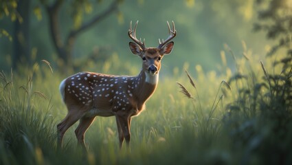 White spotted deer grazing in Chitwan National Park, Nepal