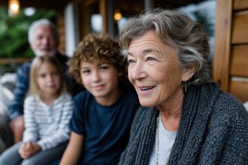 A heartwarming scene featuring a grandmother enjoying a moment with her grandchildren, showcasing family bonds, happiness, and the joy of togetherness in nature.