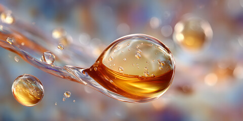 Cosmetic serum Oil drop on skin cell, Skin Repair, moisturizer, collagen serum, 3d rendering.