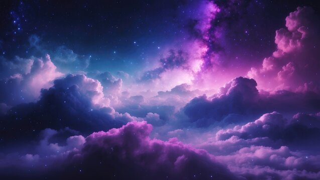Galaxy universe. Black dark deep purple violet blue white pink magenta sky. Star storm. Fog mist. Starry night dramatic sky. Amazing mystical outer space concept.