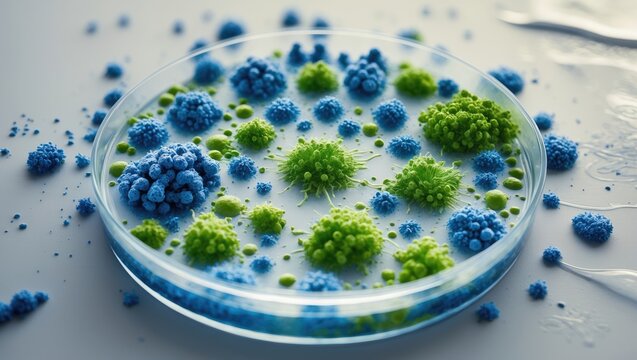 Deep blue colony of Klebsiella pneumoniae on chromogenic media, slight blur and gentle focus