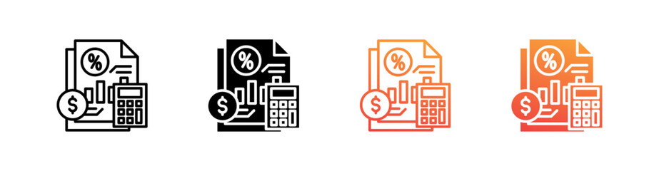 Tax Documents Multiple Style Icon Set Vector 