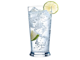 Glass of water with lime, isolated on white background