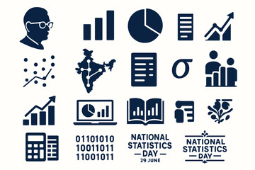 National Statistics Day Icons and Data Analysis Vector Set