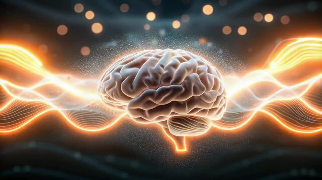Psilocybin concept ,Glowing human brain with neural activity and light waves symbolizing abstract intelligence and cognitive