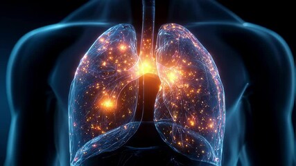 Medical visualization highlighting energy flow within human lungs, providing insights into respiratory function and potential health issues