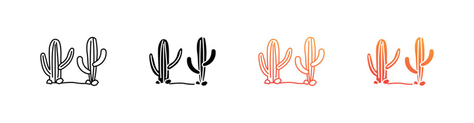 Cactus Multiple Style Icon Set Vector 