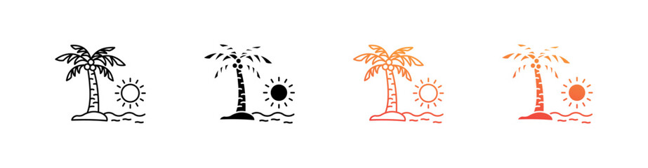 Coconut Tree Multiple Style Icon Set Vector 