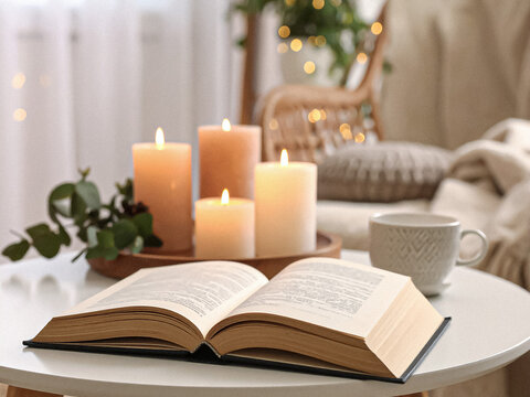 A book illuminated by candlelight evokes focus and nighttime study vibes. Ideal for introspective educational content.