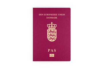 Denmark passport isolated on white background, Danish passport