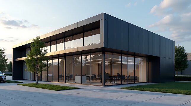 Contemporary small business image: Sleek and minimalist design with a glass exterior and clean lines.