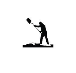 man shoveling snow silhouette on white background