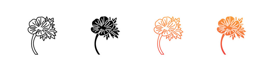 Buttercup Flower Multiple Style Icon Set Vector 