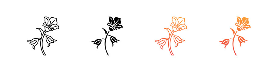 Bell Flower Multiple Style Icon Set Vector 