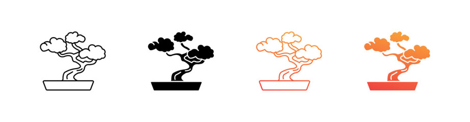 Bonsai Multiple Style Icon Set Vector 