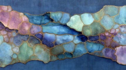Obraz premium Abstract Watercolor Landscape: Serene Blues and Gold