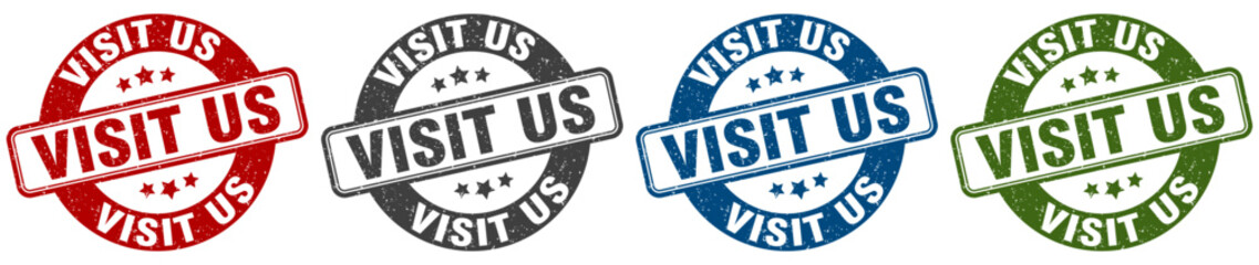 visit us stamp. visit us round stamp set isolated on white background