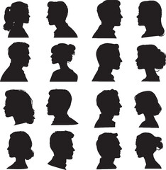 Silhouette Profile Portraits of Men and Women in Side View Vector. © Emamuldesigns