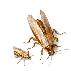 watercolor of A Mother Cockroach With Her Kid, vector, isolated on a white background.