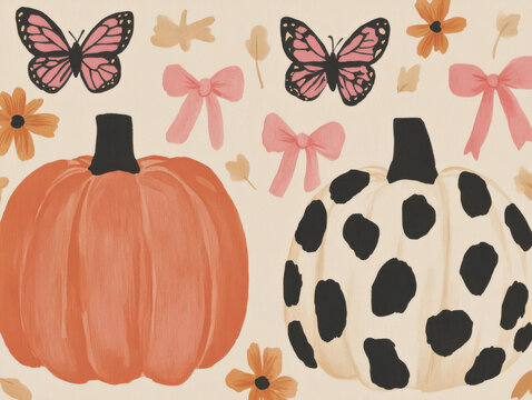 A whimsical watercolor illustration capturing the essence of a pink fall season. 