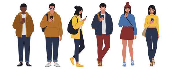 Flat vector people waiting for taxi or rideshare