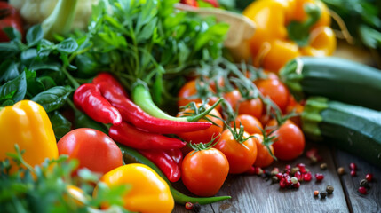 Fresh colorful vegetables in artistic arrangement, celebrating natural vibrancy and healthy living.